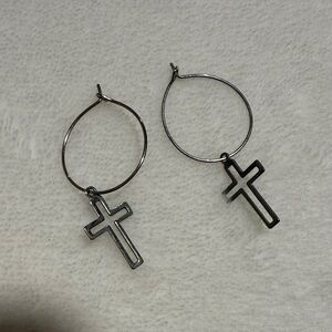 Silver Cross Hoop Earrings